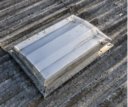 Close-up of a plastic rooflight on a metal roof